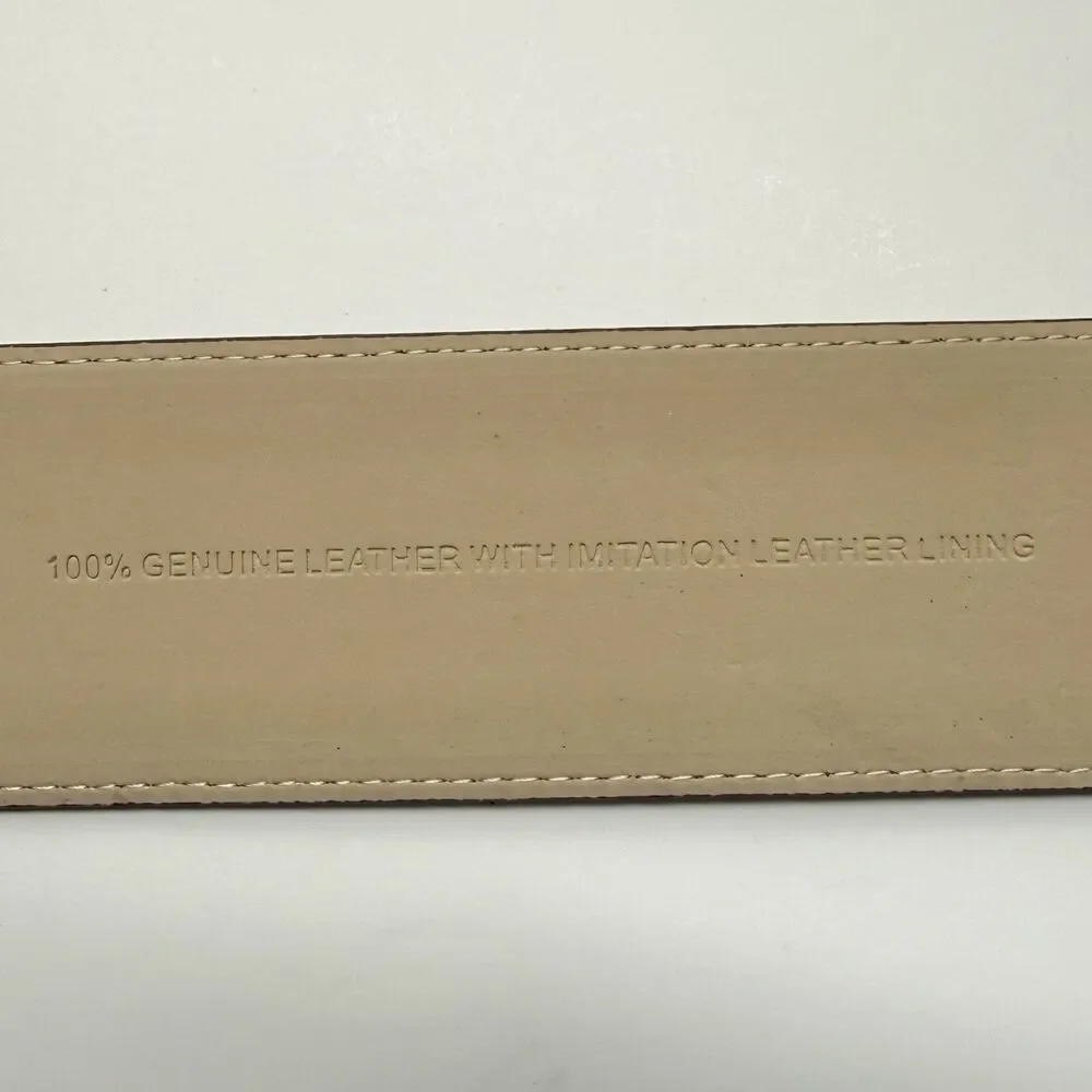 ANN TAYLOR Belt Women's S Brown Leather Blue Cream Double Gold Tone Buckle READ